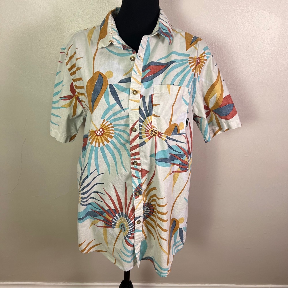 Billabong Tropical Button Down Shirt Large Multicolor Tailored Fit Stretch Surf